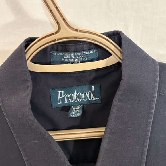 Men's Long Sleeve Navy Blue Dress Shirt from Protocol Size 18.5 - Picture 7 of 8